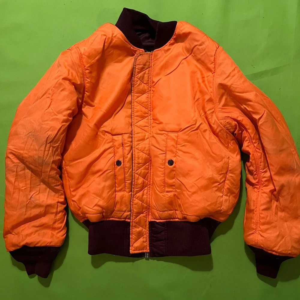 VTG Alpha Industries MA-1 Flight Jacket Maroon Burgundy Reversible Orange Small